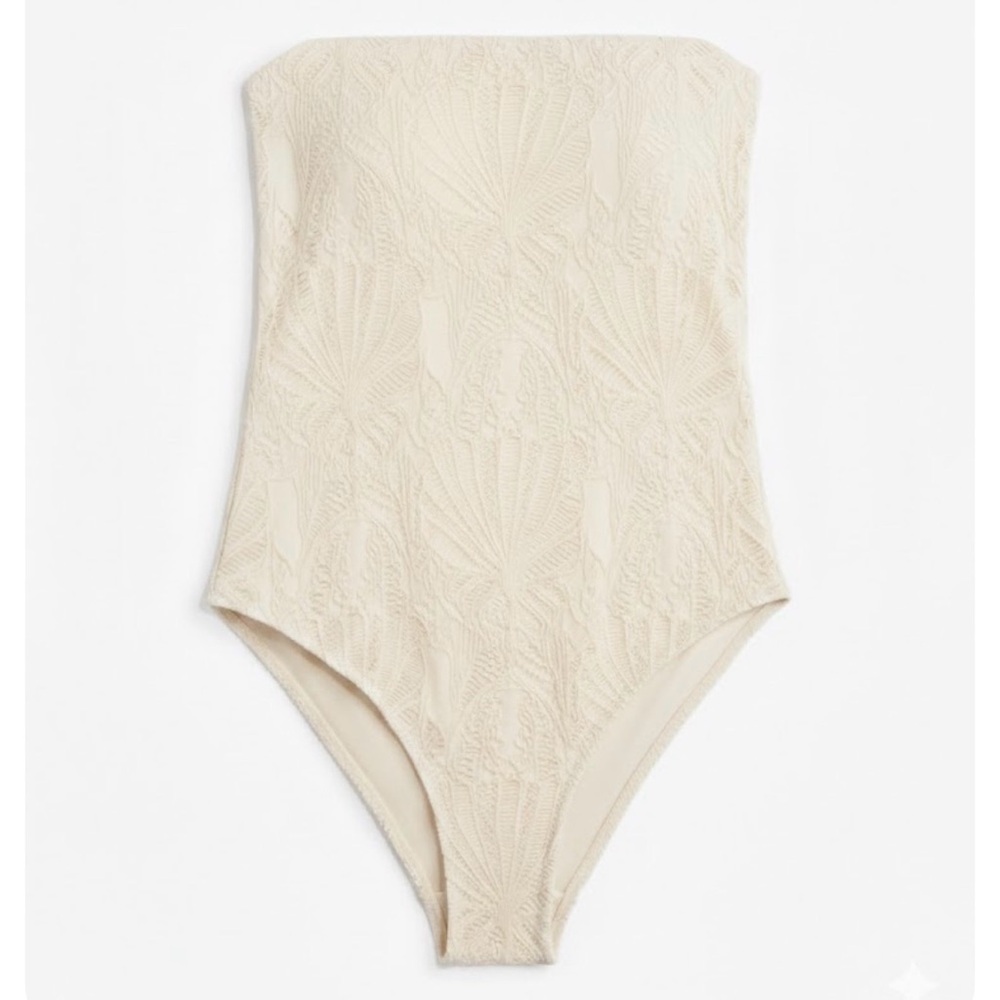 H&M off-white crochet one piece bathing suit capital NWT